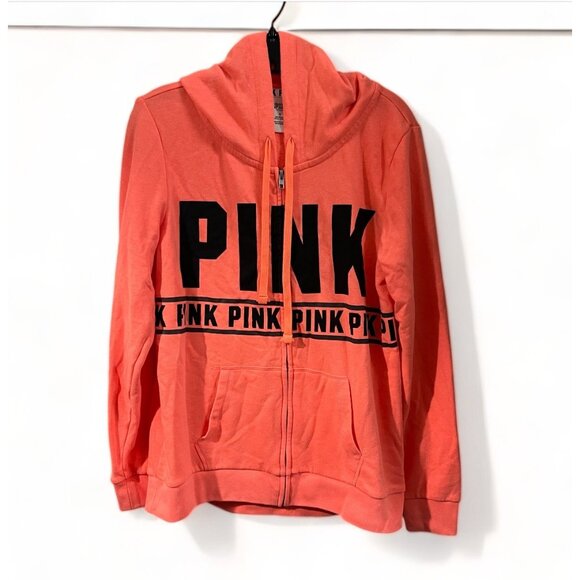 PINK Victoria's Secret Tops - PINK Victoria's Secret Womens Zip-Up Hoodie Coral & Black Medium